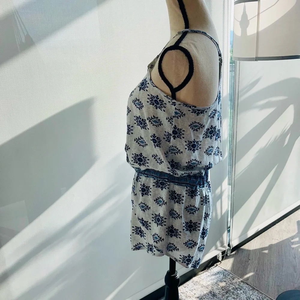 Ocean Drive White and Blue Floral Romper with Tie Waist - Picture 2 of 5